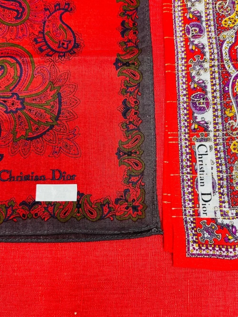2)  New - Christian Dior  cotton made 19  Mini scarf/Neck-kerchief red floral(44
